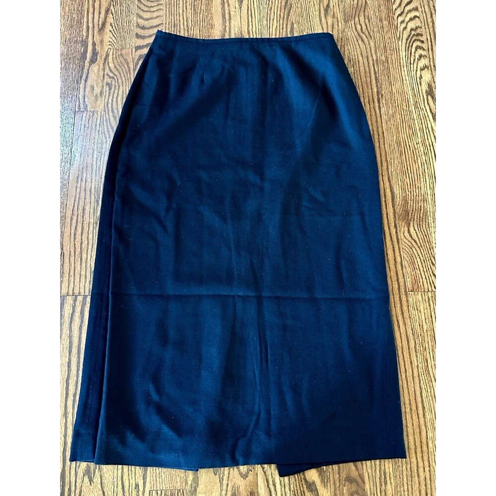 Vintage CHAUS Skirt Black Lined Straight MIDI 100% Wool Buttons‎ Size 12